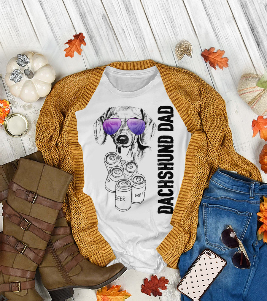 Dachshund Dad with Beer Cans and Sunglasses T-Shirt
