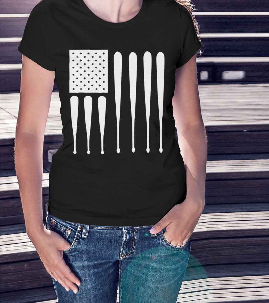 American Flag USA Baseball Bat Dad T-Shirt