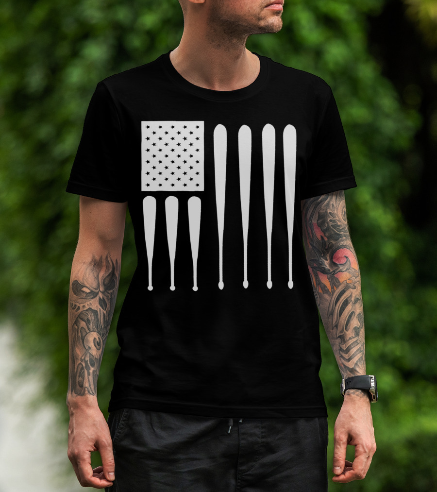 American Flag USA Baseball Bat Dad T-Shirt