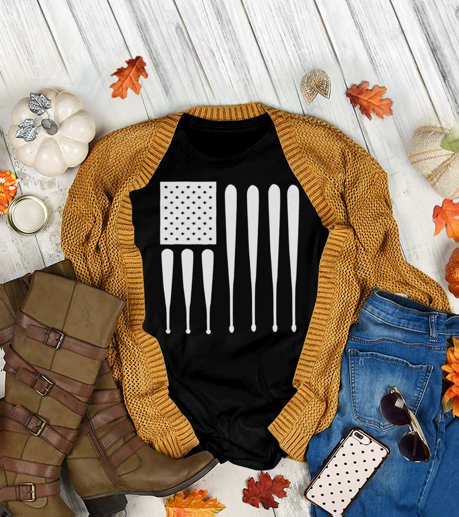 American Flag USA Baseball Bat Dad T-Shirt