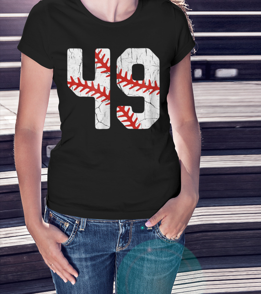 Baseball Player Jersey Number 49 Red Stitching T-Shirt