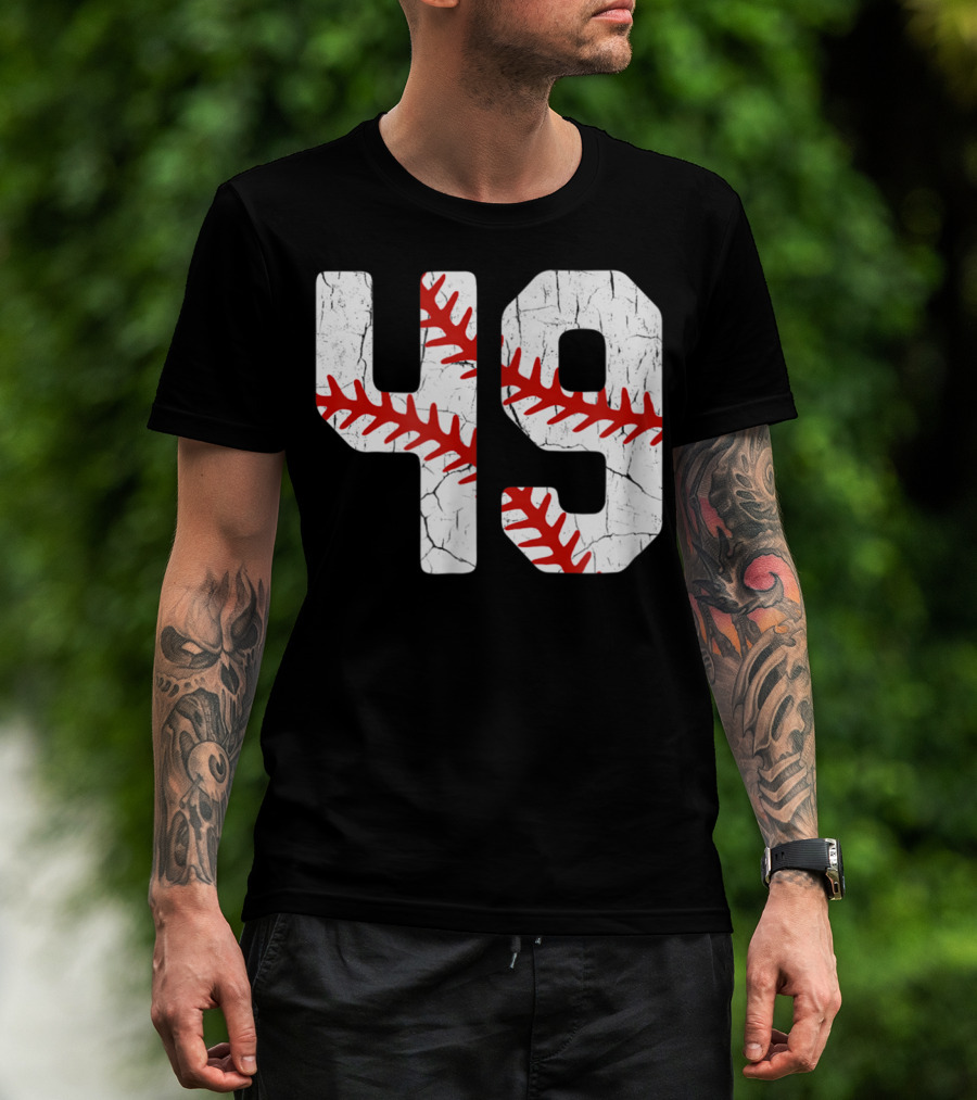 Baseball Player Jersey Number 49 Red Stitching T-Shirt