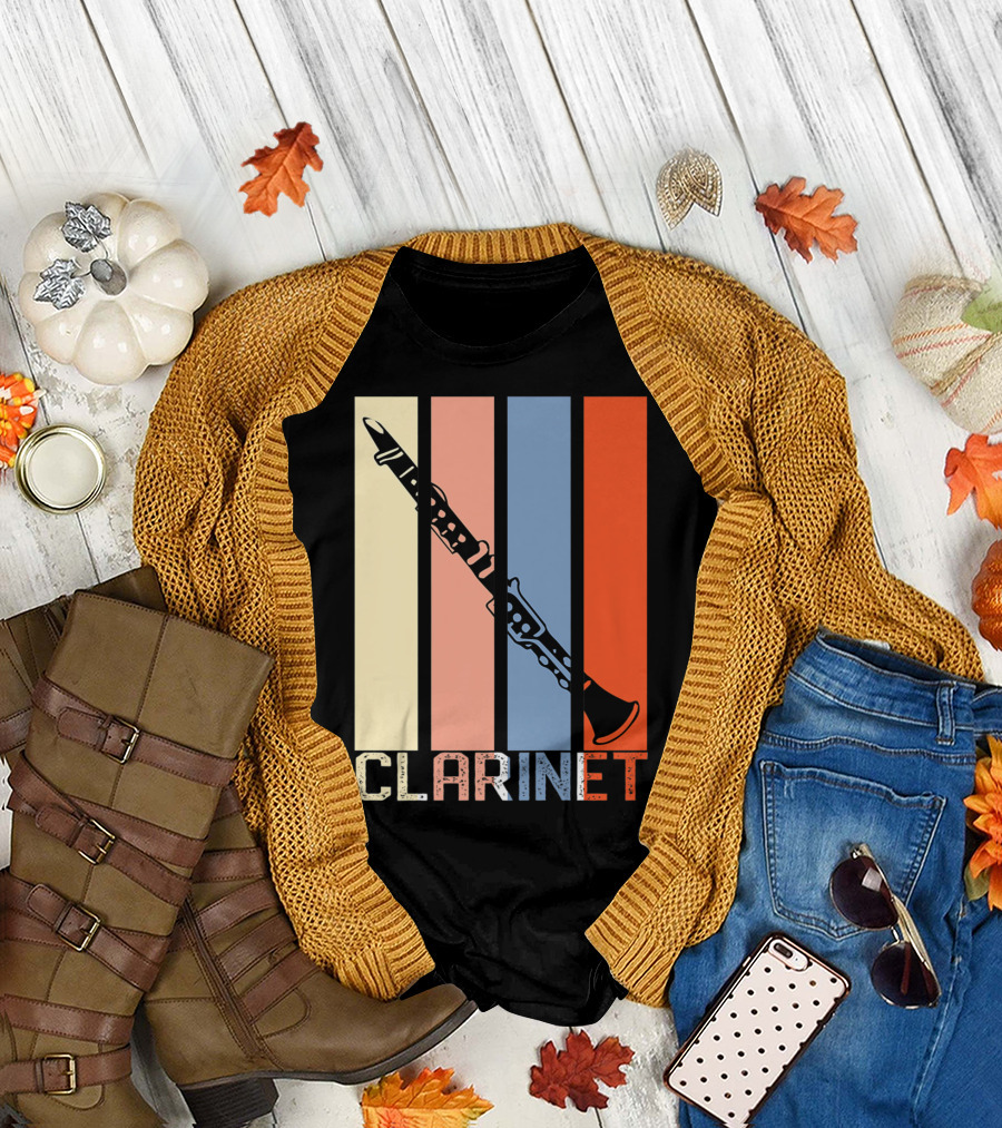 Clarinet Marching Band Dad High School Retro Instrument Stripes T-Shirt
