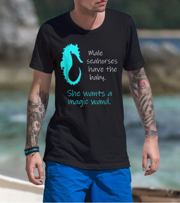 Male Seahorses Have The Baby She Wants A Magic Wand Dad To Be Maternity Tee96 T-Shirt