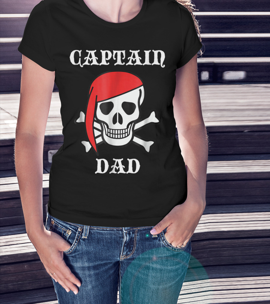 Captain Dad Skull Crossbones Red Bandana Pirate T-Shirt