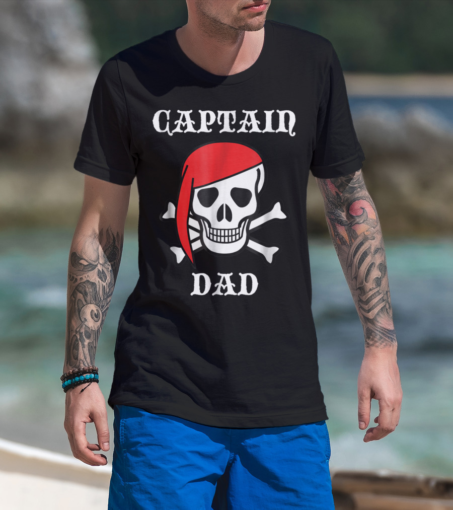 Captain Dad Skull Crossbones Red Bandana Pirate T-Shirt