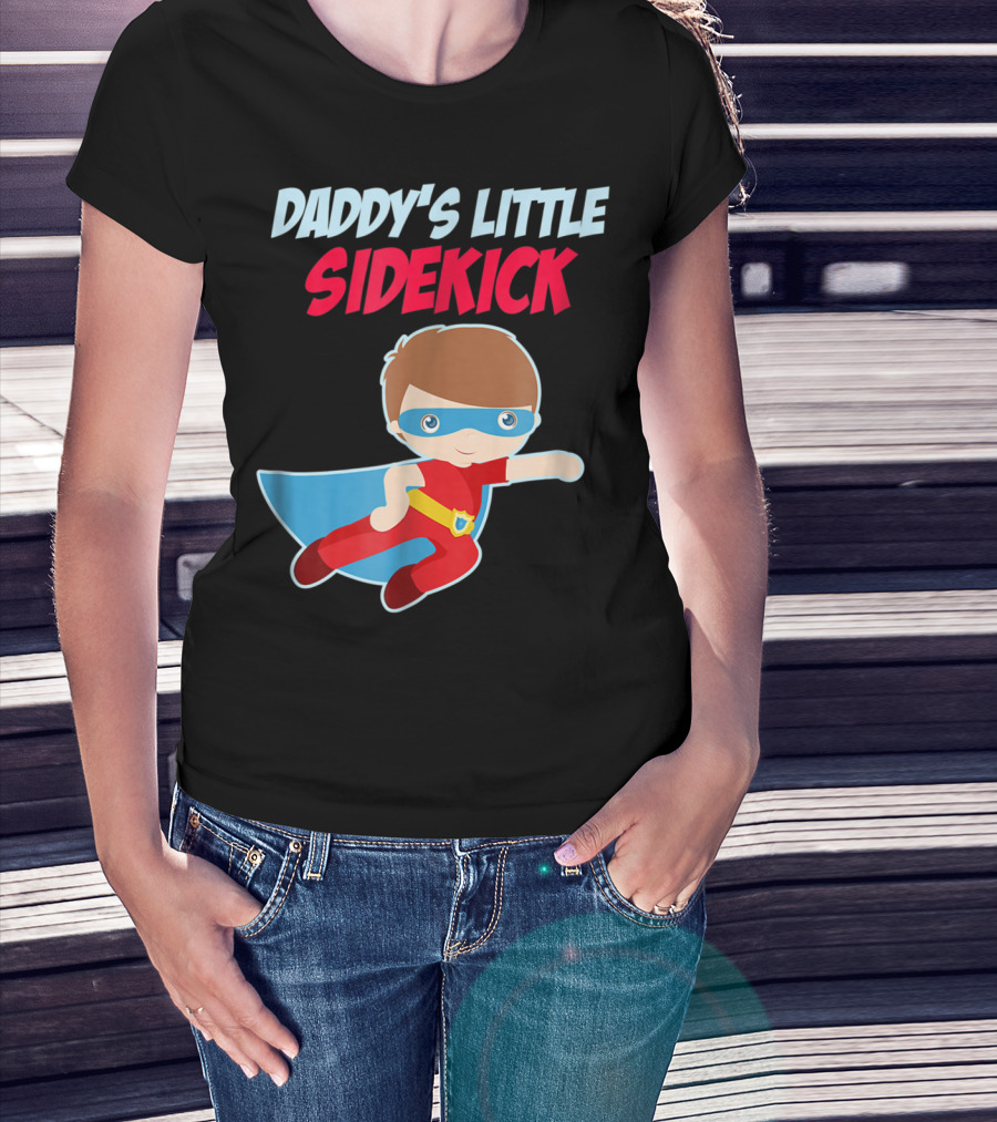 DADDYS LITTLE SIDEKICK Boys Cute Kid Dad Superhero Cape T-Shirt