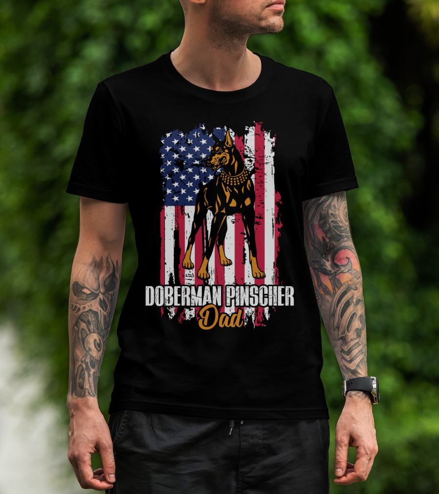 Doberman Pinscher Dad American Flag T-Shirt
