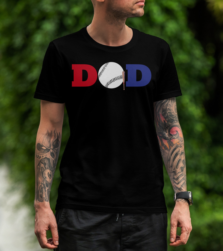 Baseball Dad Red White Blue Baseball Bat T-Shirt