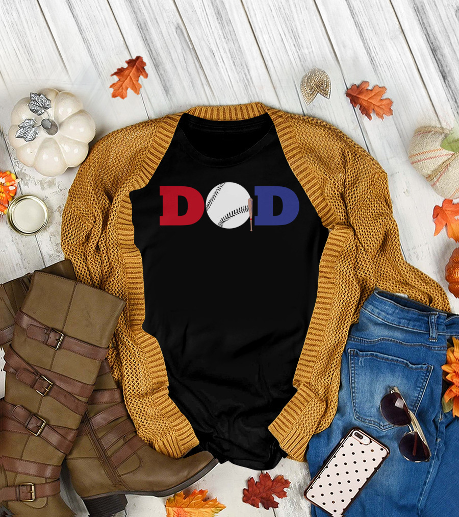 Baseball Dad Red White Blue Baseball Bat T-Shirt