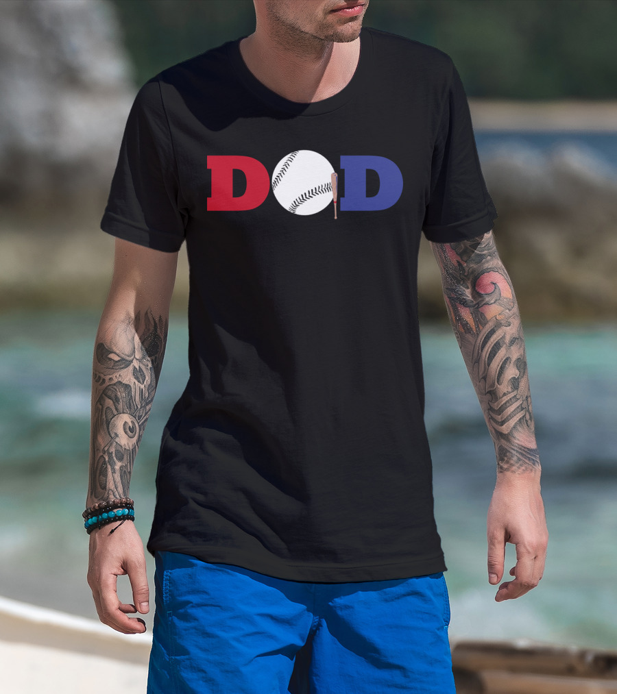 Baseball Dad Red White Blue Baseball Bat T-Shirt