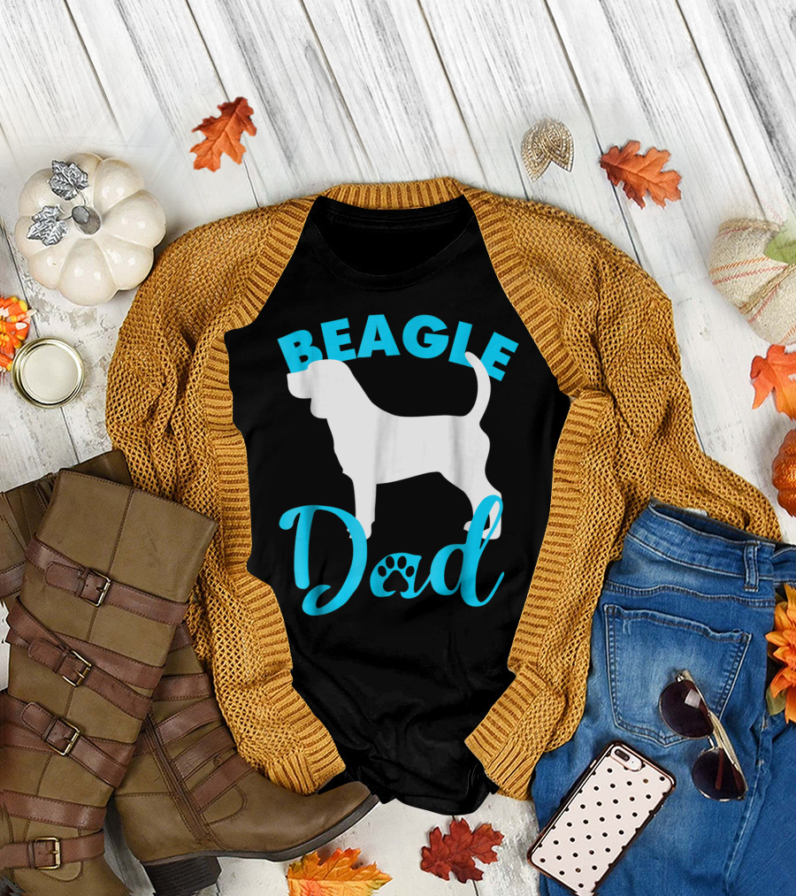 BEAGLE DAD Dog Silhouette Paw Prints T-Shirt