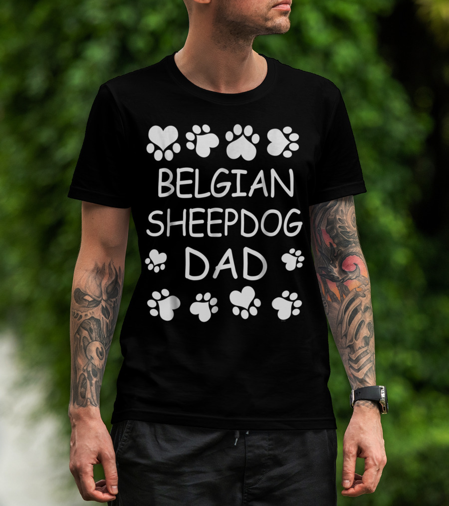 Belgian Sheepdog Dad Paw Print And Heart T-Shirt