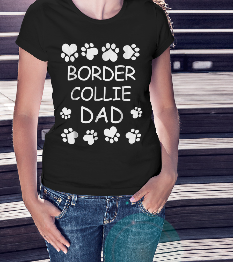 Border Collie Dad Paw Print Lovers Christmas Birthday T-Shirt