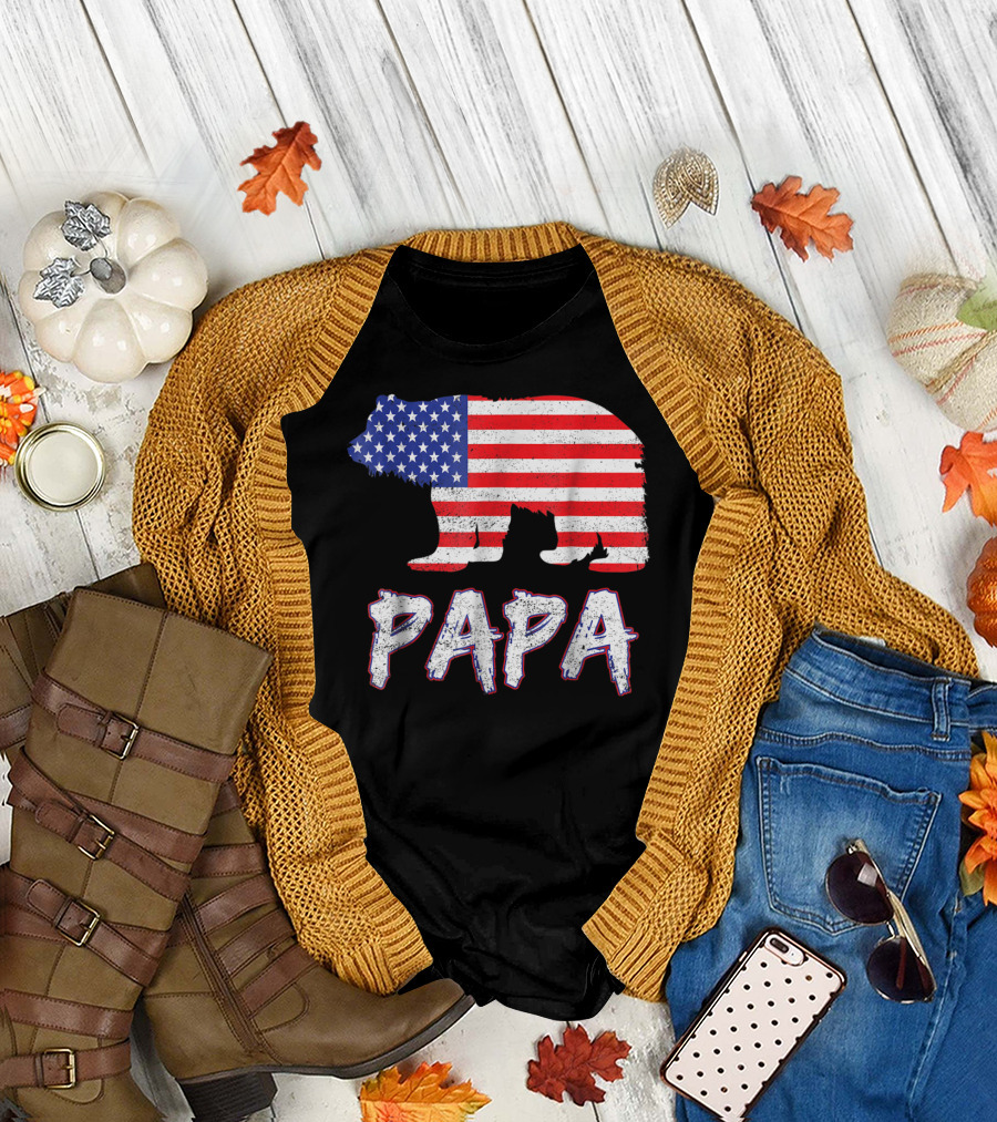 4th of July USA Flag Papa Bear Dad Grandpa Men T-Shirt