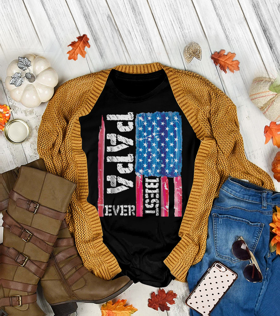 Best Papa Ever Distressed American Flag T-Shirt