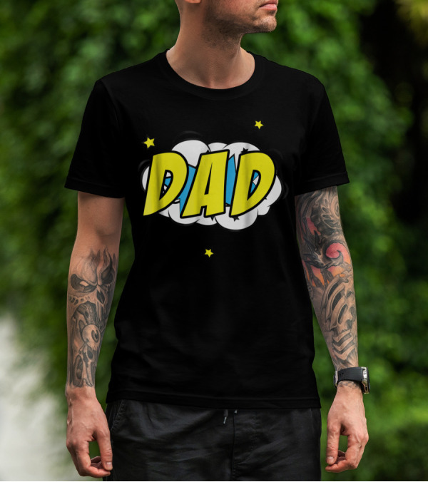 Dad Comic Book Style Action Burst With Stars T-Shirt