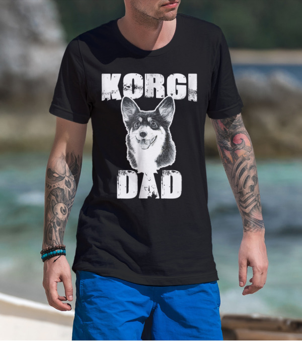 Korgi Dad Black White Fur Father Of Pup 15 T-Shirt