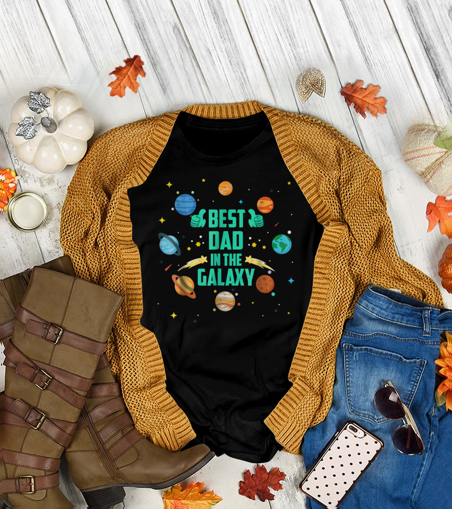 Best Dad In The Galaxy Planets and Stars T-Shirt