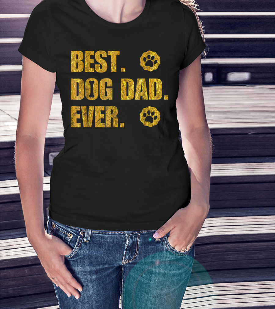 Best Dog Dad Ever Gold Paw Prints T-Shirt