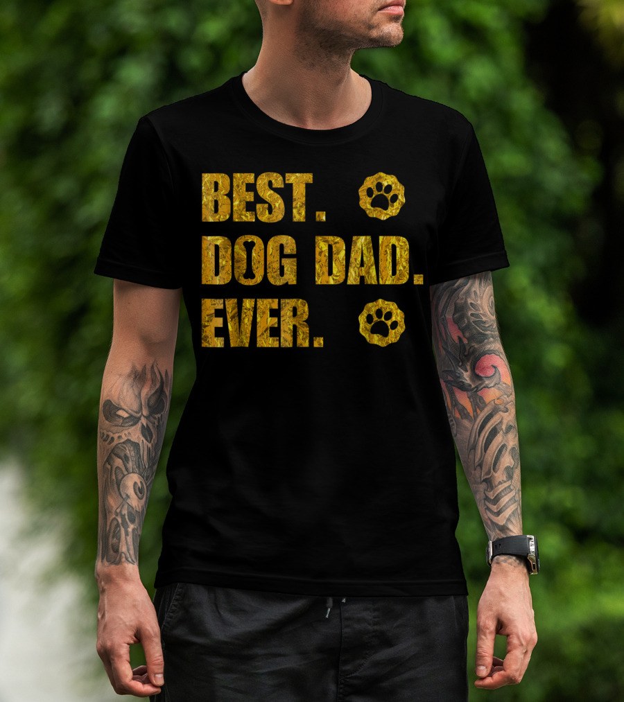 Best Dog Dad Ever Gold Paw Prints T-Shirt