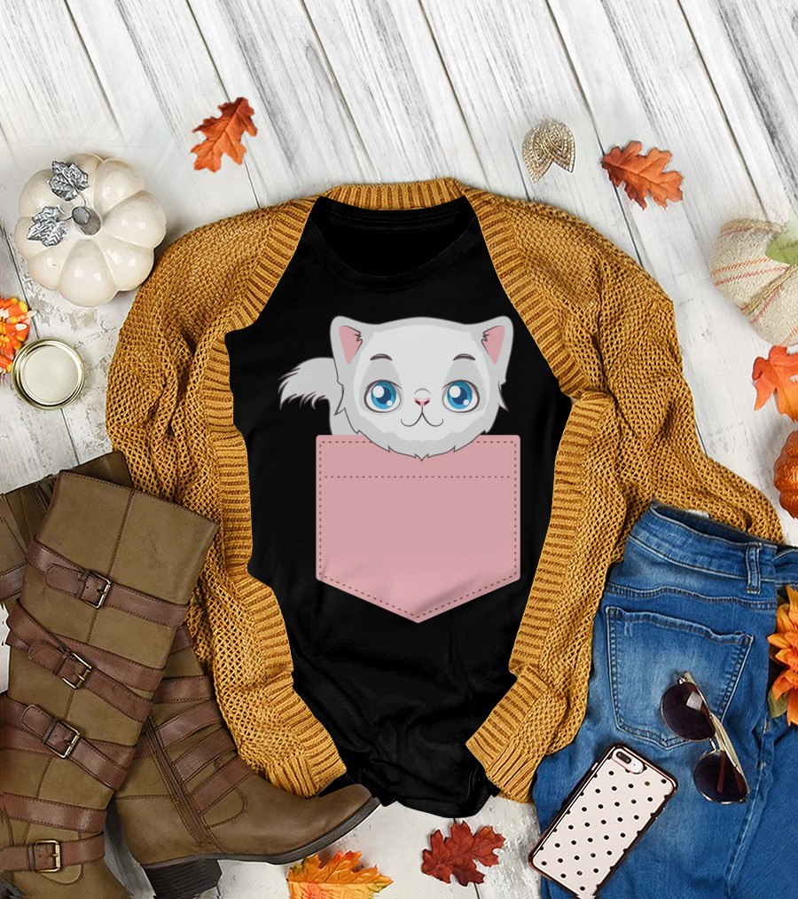 Cat in Pocket for Cat Mom Cat Dad and Cat Lovers Cute Kitty T-Shirt