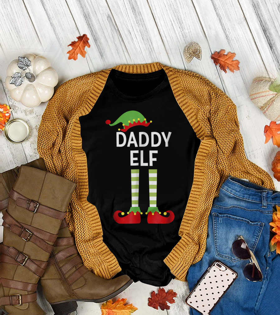 Daddy Elf Dad Cute Matching Family Christmas Elves Hat and Shoes T-Shirt