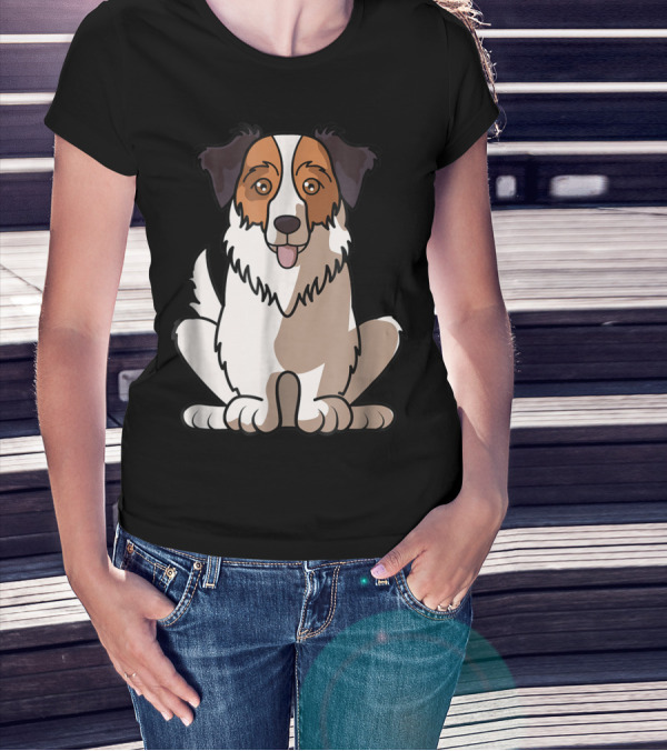 Australian Shepherd Sitting Waiting For Holidays Dad Dog T-Shirt