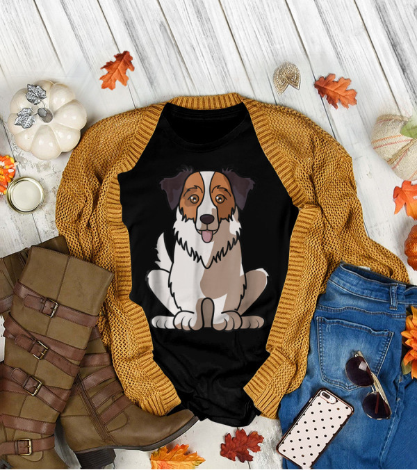 Australian Shepherd Sitting Waiting For Holidays Dad Dog T-Shirt