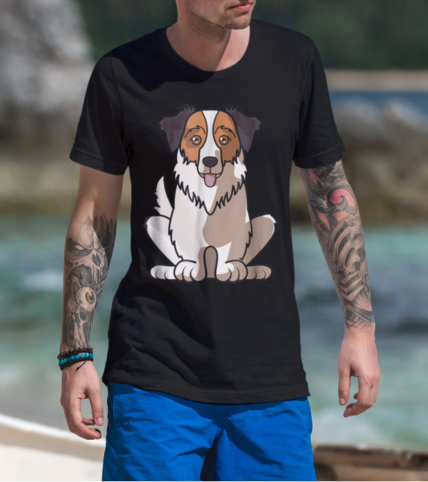 Australian Shepherd Sitting Waiting For Holidays Dad Dog T-Shirt