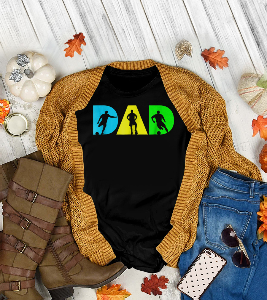 Dad Silhouettes Soccer Graphic for New Father Funny Dad Soccer T-Shirt