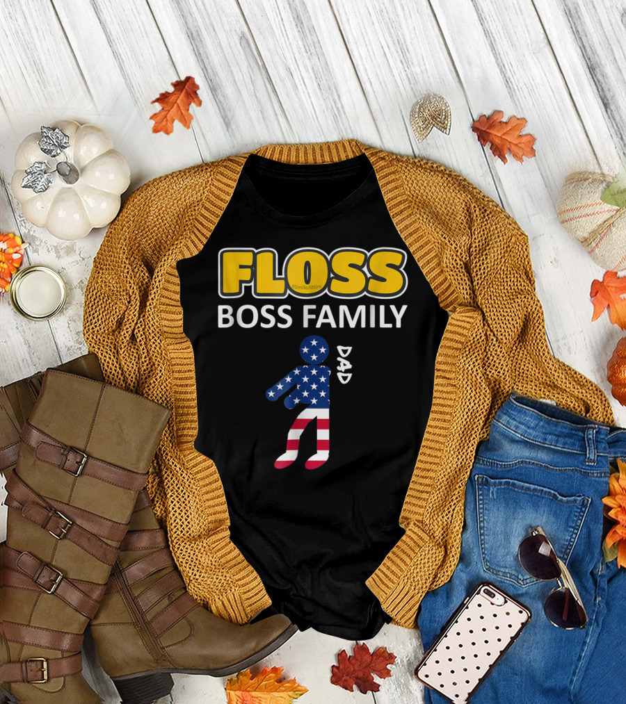 FLOSS Boss Family Dance Dad USA Flag Flossing#SmileAttire T-Shirt