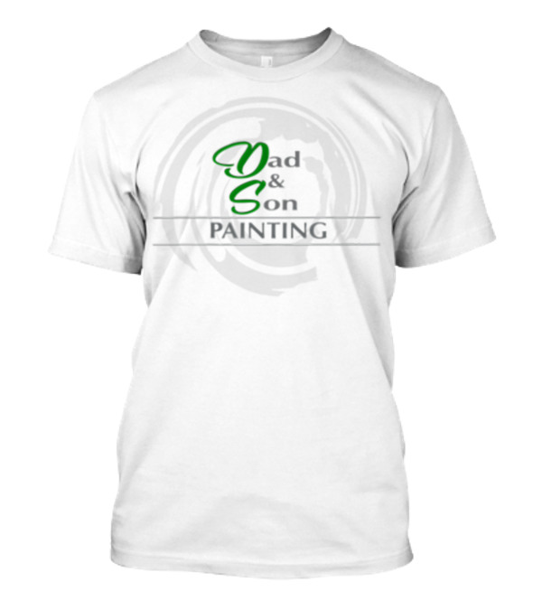 Dad And Son Painting Logo Design With Circular Brushstroke Background T-Shirt