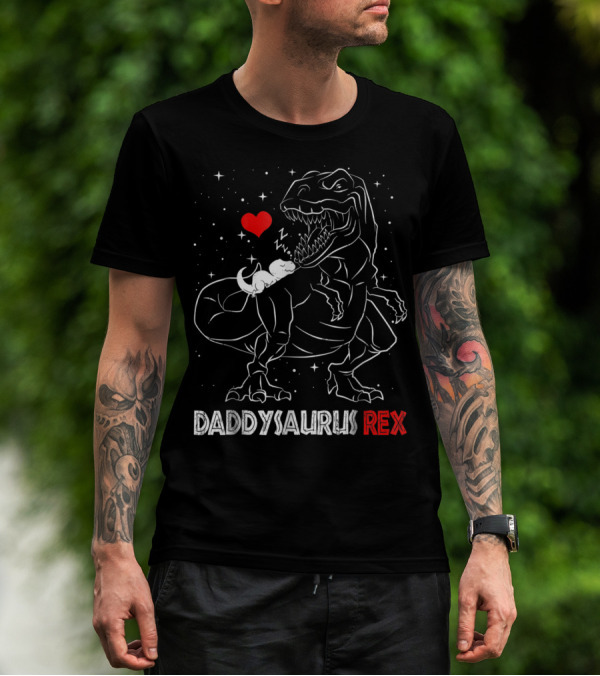 Daddysaurus Rex Funny Dinosaur Heart Dad With Baby Dinosaur T-Shirt