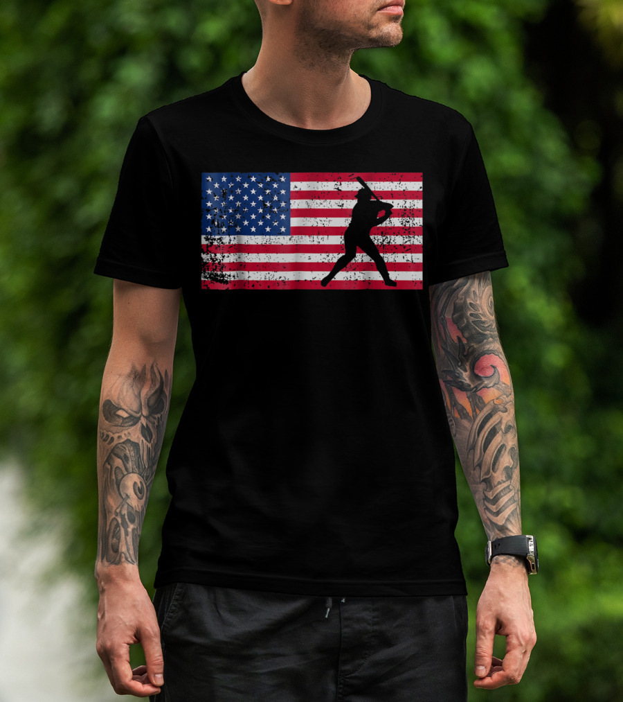 American Flag Vintage Baseball Silhouette T-Shirt
