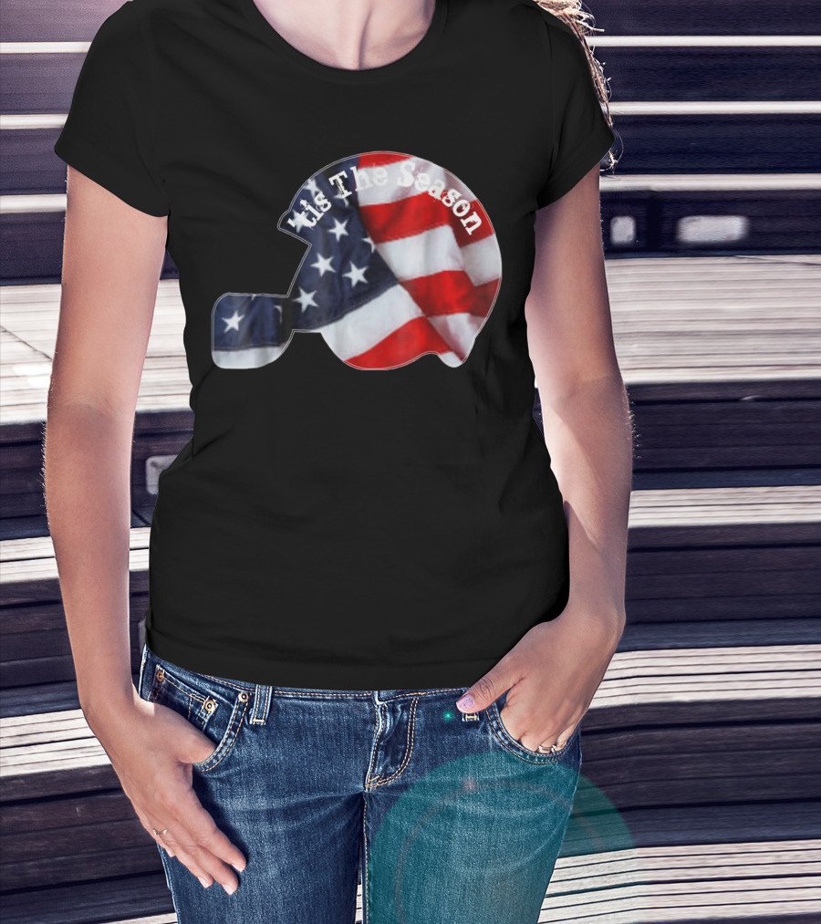 Tis The Season American Football Helmet With Flag Design Sports Fan T-Shirt