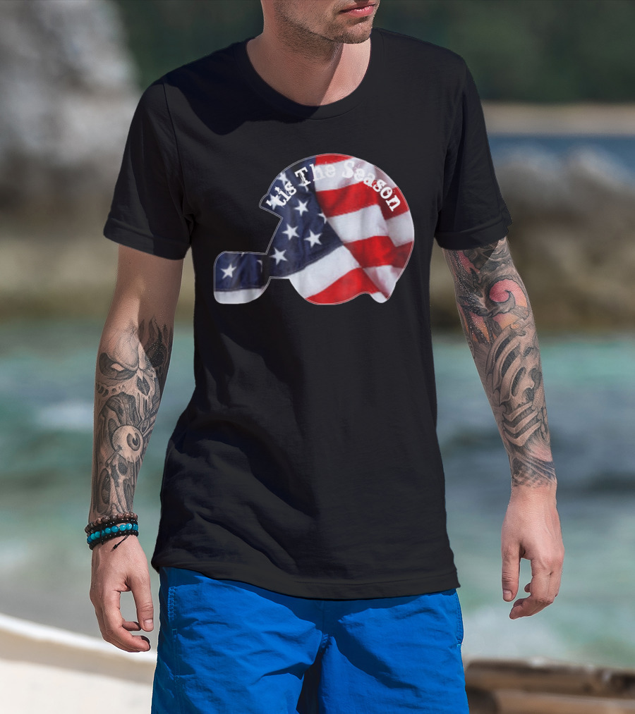 Tis The Season American Football Helmet With Flag Design Sports Fan T-Shirt