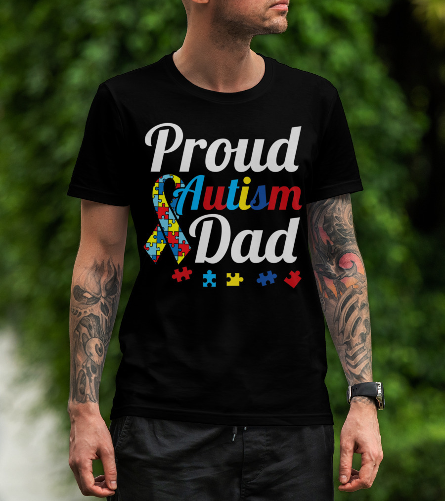 Proud Autism Dad T-Shirt With Puzzle Piece T-Shirt