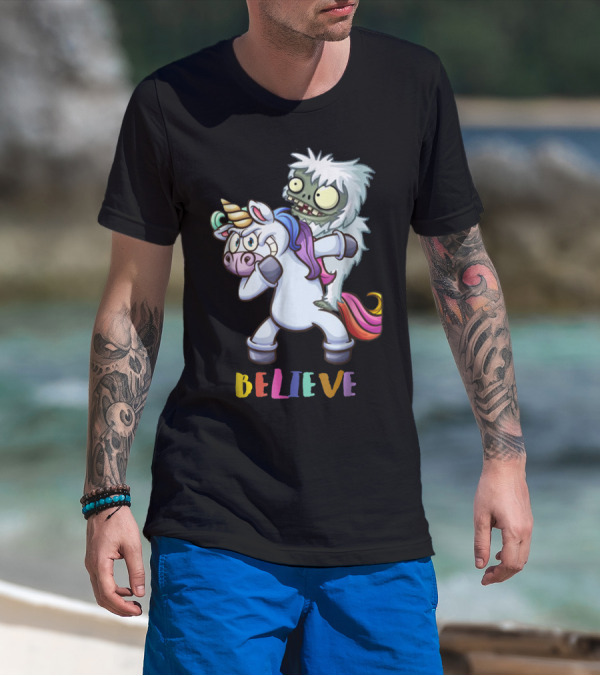 Believe Bigfoot Riding Unicorn T-Shirt
