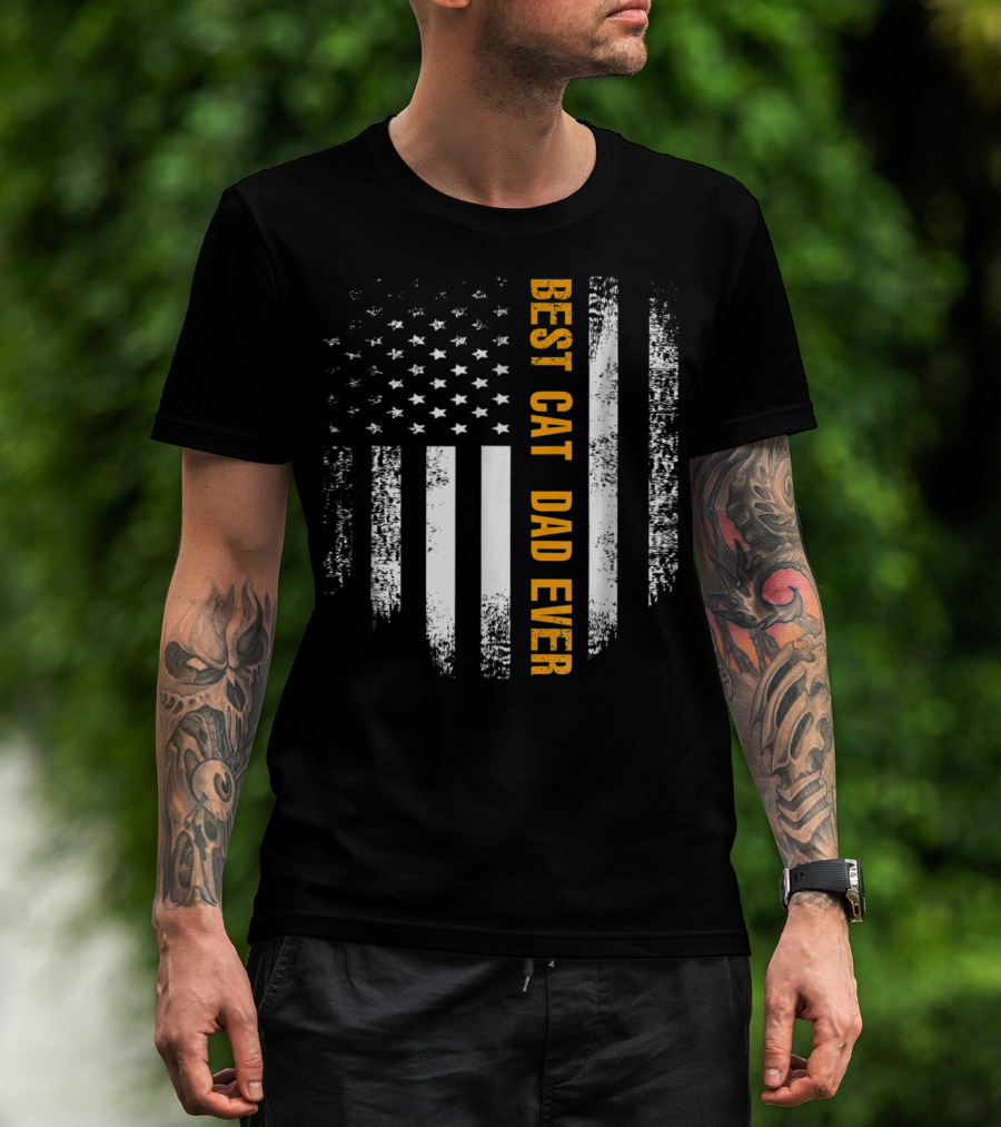 Best Cat Dad Ever American Flag Patriotic T-Shirt