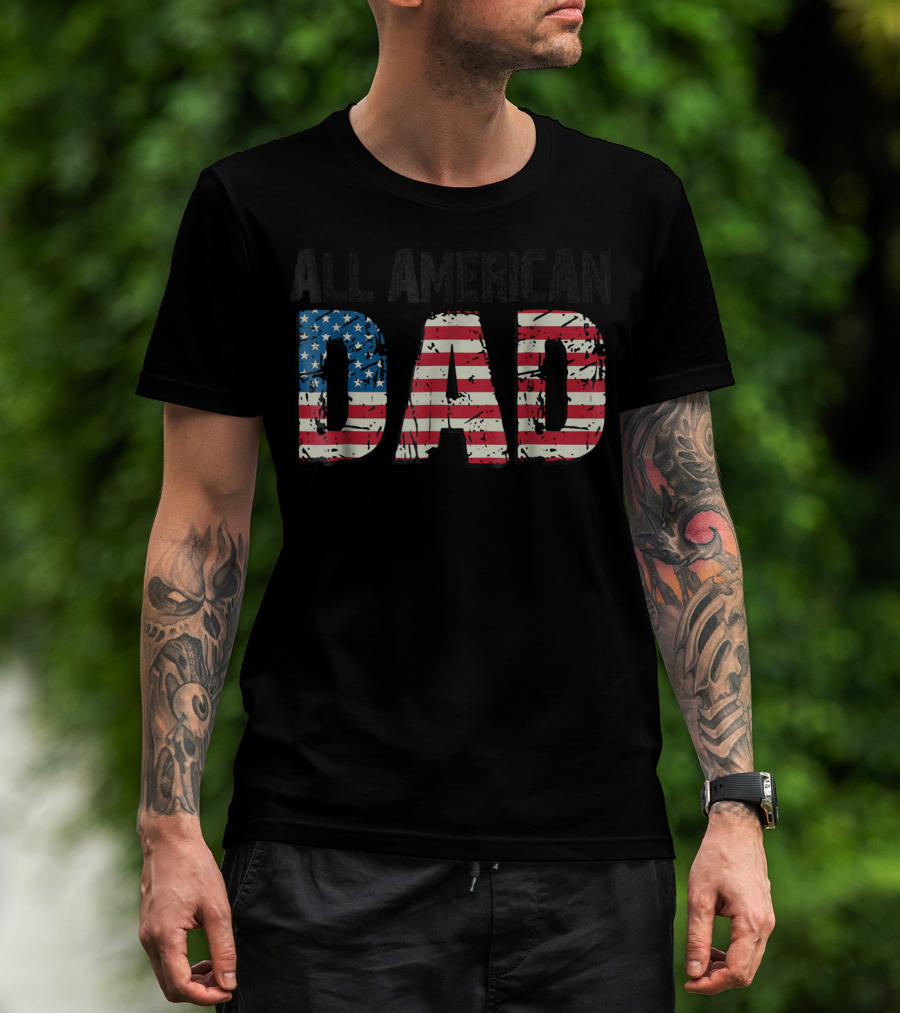 All American Dad Stars And Stripes Bold Patriotic Print T-Shirt