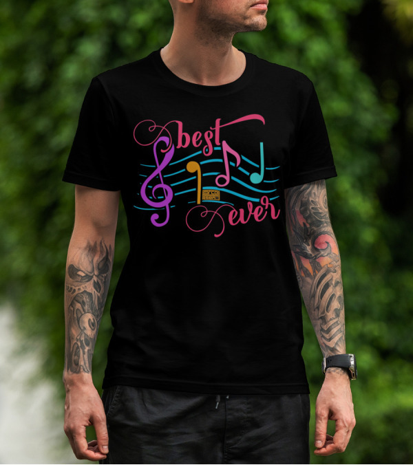 Best Dad Ever Music Notes Musical Papa Treble Clef Colorful T-Shirt