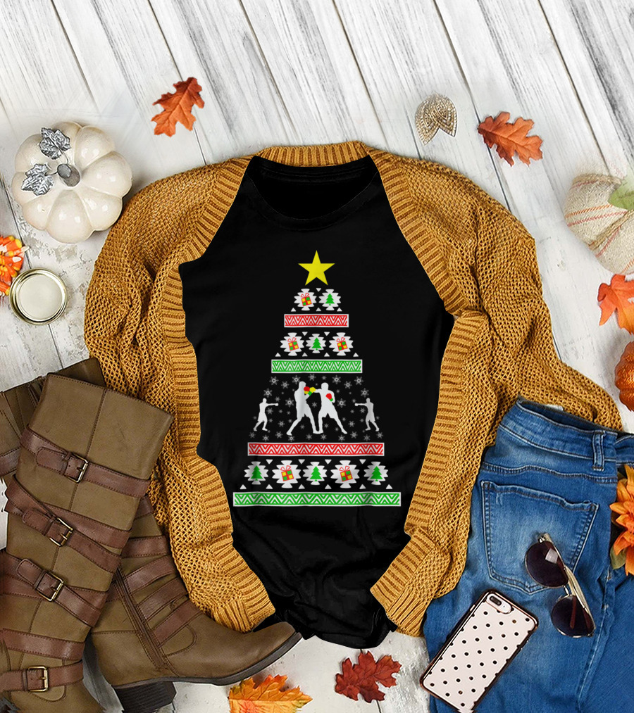 Boxing Ugly Christmas Tree with Boxer Silhouettes for Son or Dad T-Shirt
