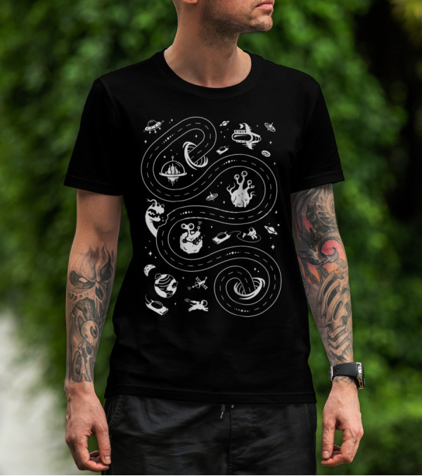 Dad Alien Race Track With Flying Saucers And Space Creatures T-Shirt