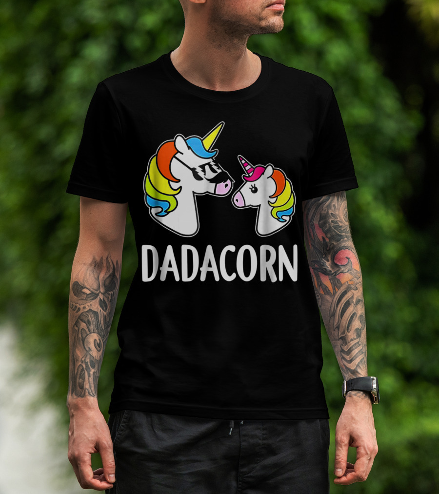 Dad Dadacorn With Baby Unicorn Rainbow Mane T-Shirt