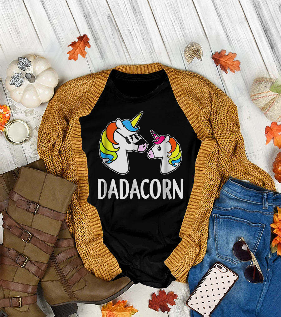 Dad Dadacorn With Baby Unicorn Rainbow Mane T-Shirt