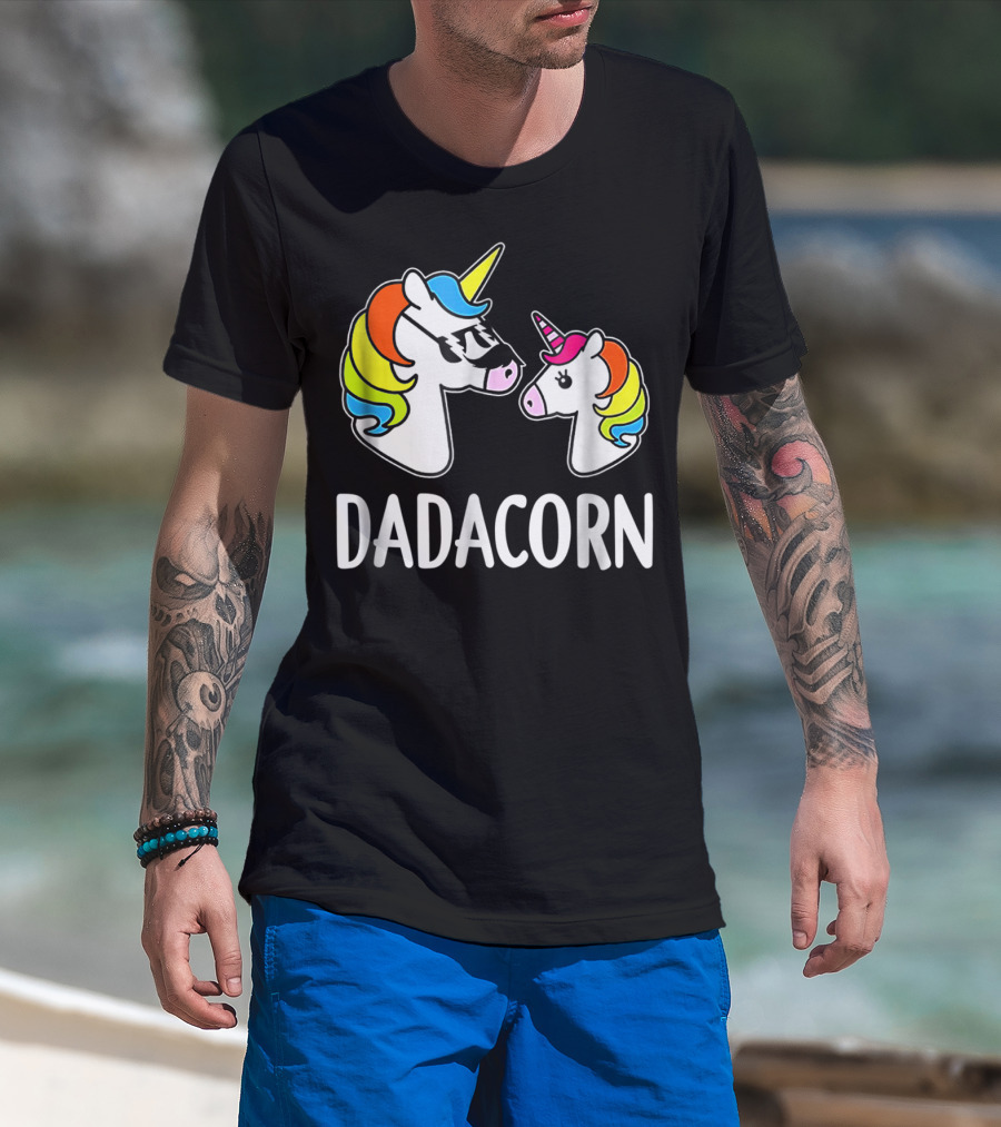 Dad Dadacorn With Baby Unicorn Rainbow Mane T-Shirt