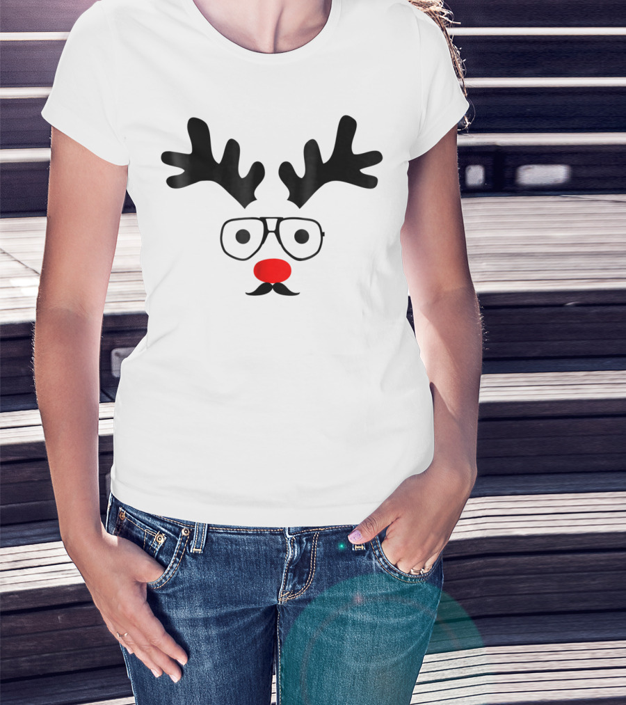Dad Deer With Glasses And Red Nose Christmas New Year T-Shirt