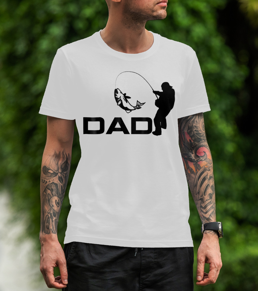 Dad Fishing Fisherman Silhouette Catching Fish 031 T-Shirt