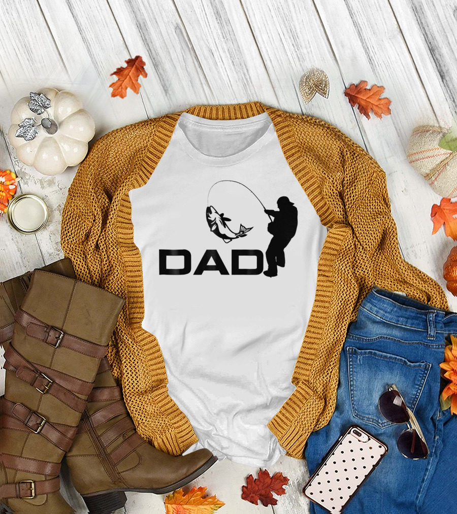 Dad Fishing Fisherman Silhouette Catching Fish 031 T-Shirt